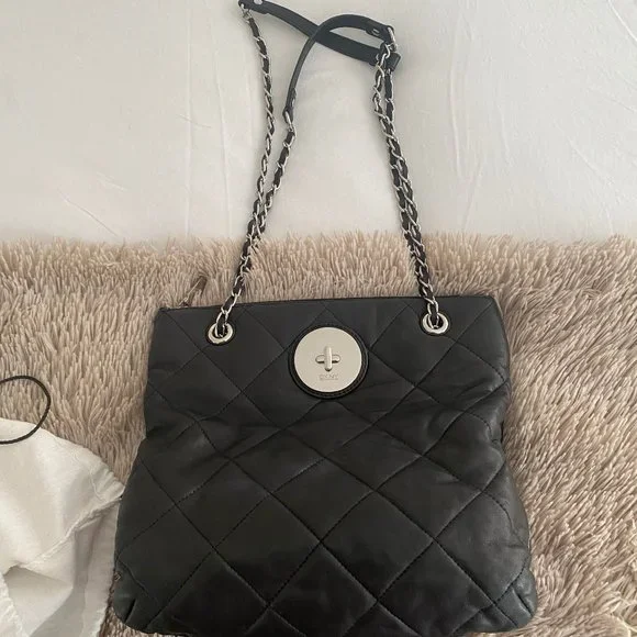 Dkny Bags Dkny Shoulder Purse Black Quilted With Silver Chain
